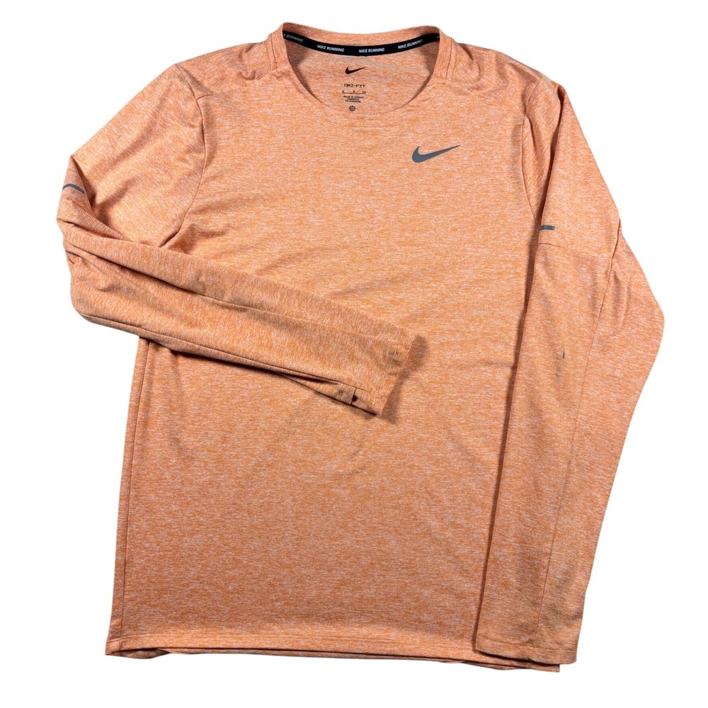 Nike Running Dri-FIT Shirt Mens Small Orange Heather Long Sleeve DD4754-871